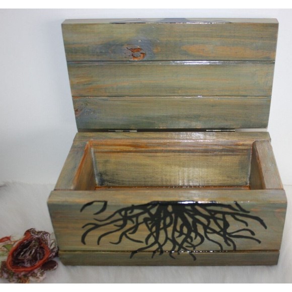 Tree Of Life Wooden Memory Box Handmade Rhinestone Embellished Stained GUC - Picture 4 of 10